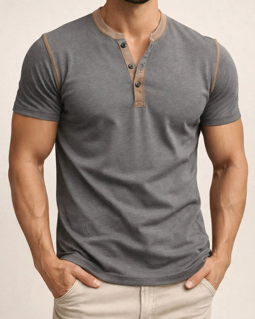 Summer Men's Short-sleeved Henley Shirt Men's Round Neck T-shirt Solid Color T-shirt | JRSEE:c6b7ef20-3bba-4007-a220-5e0cf8d7b390