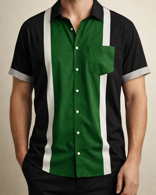 Summer Men's Short-sleeved Printed Shirt Fashion Splicing Color Stripes Simple Comfortable Men's Shirt | JRSEE:fa9584e0-5d4b-4845-8e5c-59ac2c720605
