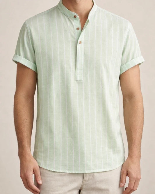 Summer Men's Short-sleeved Shirt Striped Short-sleeved Cotton Shirt | JRSEE:e2249ff4-8fdc-41af-9251-5636de91c53c