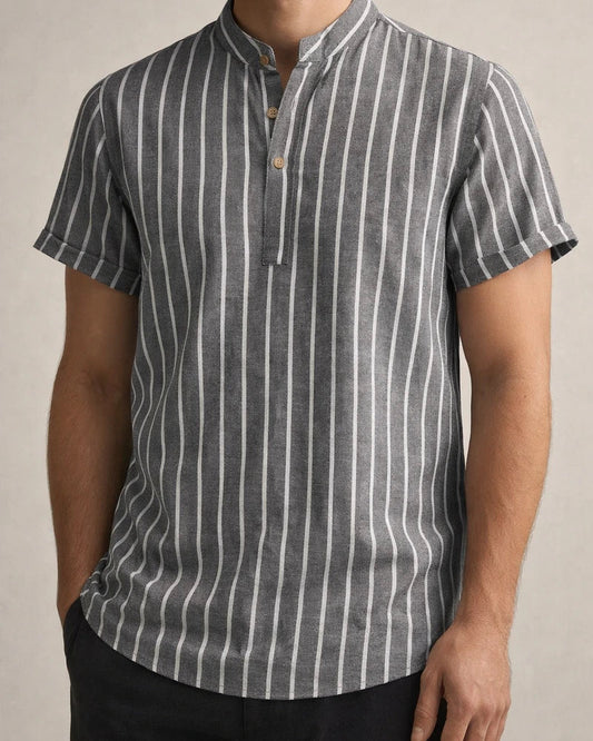 Summer Men's Short-sleeved Shirt Striped Short-sleeved Cotton Shirt | JRSEE:ae39dc6b-7dd4-485a-8f0f-2b8f436eb4be