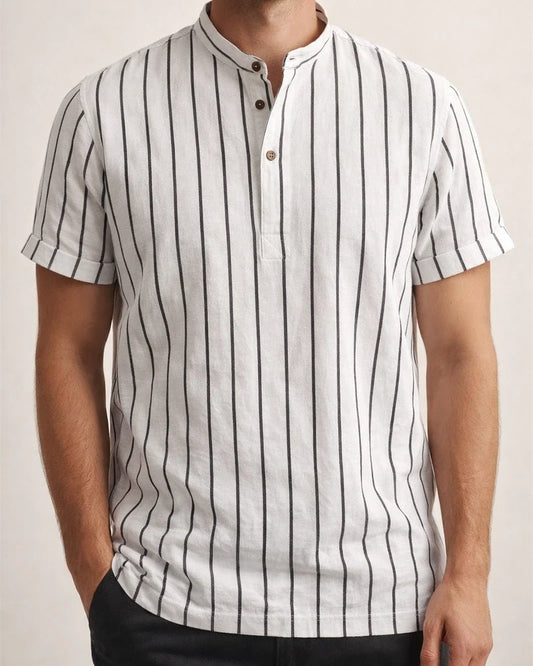 Summer Men's Short-sleeved Shirt Striped Short-sleeved Cotton Shirt | JRSEE:ecba1c25-3003-4ea6-917f-6abc52e0dacf