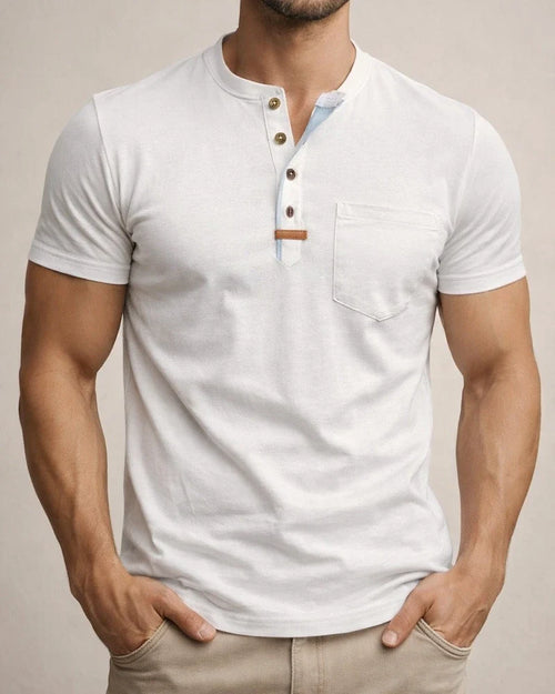 Summer Men's Short-sleeved T-shirt Men's Round Neck Henley Collar Casual Tops | JRSEE:723ebcdb-29bd-444d-baf4-ae9a6e287c99