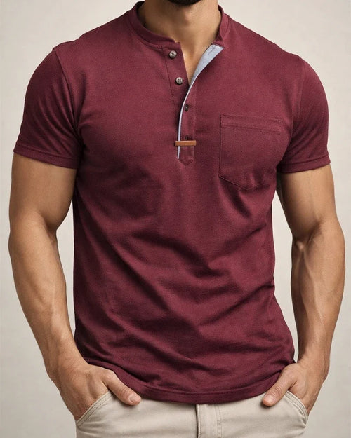 Summer Men's Short-sleeved T-shirt Men's Round Neck Henley Collar Casual Tops | JRSEE:ed8b3c3d-6c9d-4a47-bb6a-4615deb51d69
