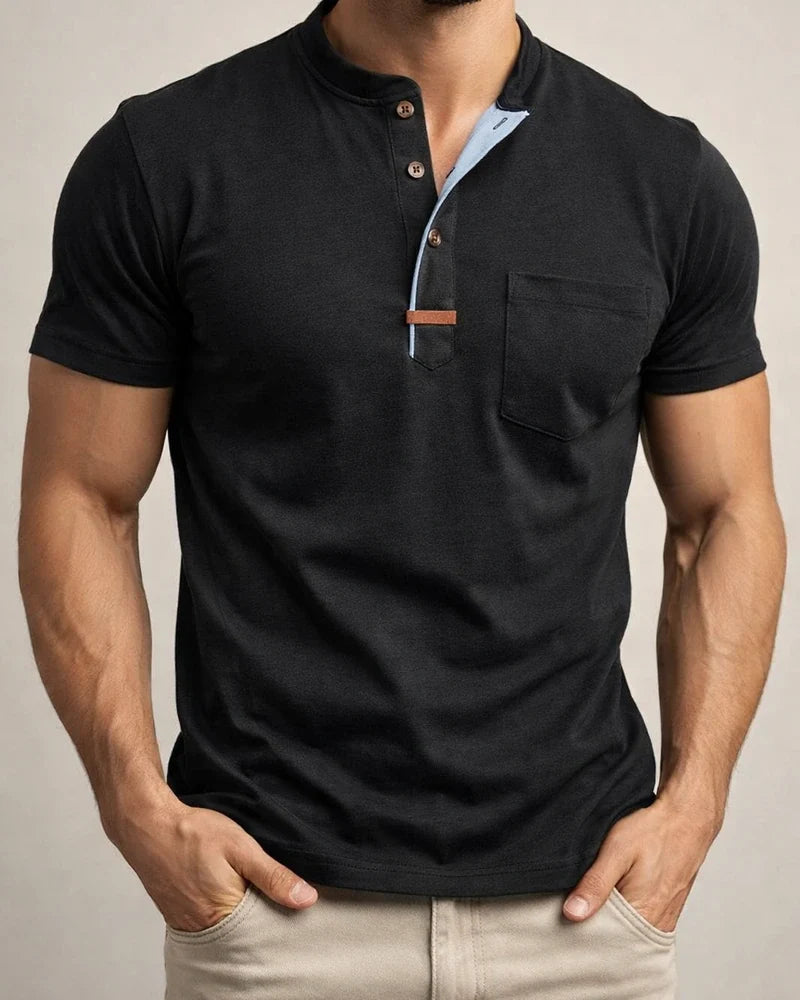 Summer Men's Short-sleeved T-shirt Men's Round Neck Henley Collar Casual Tops | JRSEE:8ffc94cd-9ea7-4e4f-9cce-a25e25f63301