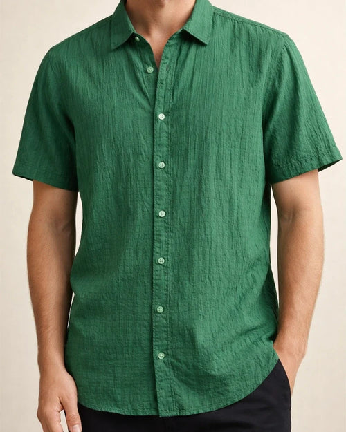 Summer Men's Solid Color Shirt Casual Loose Cotton Short Sleeve Shirt | JRSEE:b70f2248-abc4-47e5-91b1-2b93dc08ff74