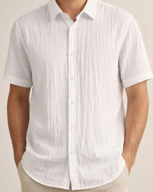 Summer Men's Solid Color Shirt Casual Loose Cotton Short Sleeve Shirt | JRSEE:aa189faf-9e99-43c7-ac81-9eb2ca1a2022