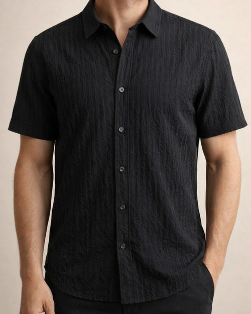 Summer Men's Solid Color Shirt Casual Loose Cotton Short Sleeve Shirt | JRSEE:b20d1dd6-b3be-48c2-98f5-4b9b09bd3e39