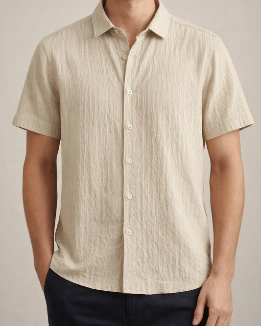 Summer Men's Solid Color Shirt Casual Loose Cotton Short Sleeve Shirt | JRSEE:34eaf038-f5a6-4a18-891c-24cb45a3dc6b