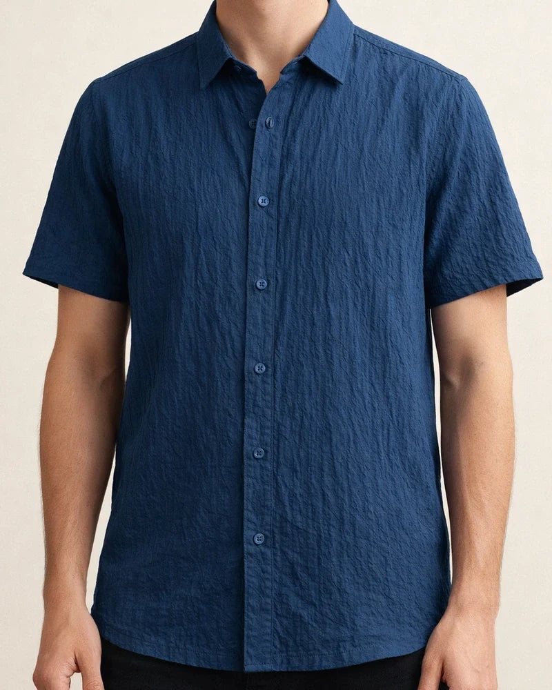 Summer Men's Solid Color Shirt Casual Loose Cotton Short Sleeve Shirt | JRSEE:e4176ef3-d91a-42fc-9b0c-04b7d15c8cdd