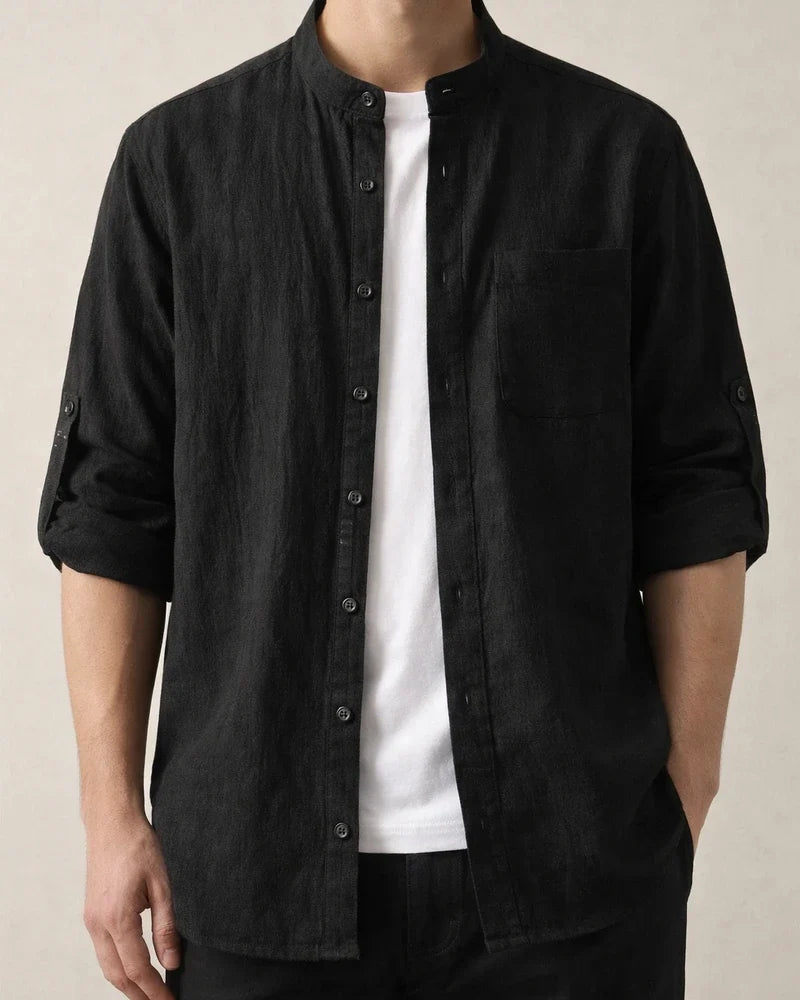 Summer Models Stand Collar Cotton Linen Medium-sleeved Shirt Trend Men Linen Loose Seven-point Sleeve Large Yards Solid Color Shirt Men | JRSEE:ea9bab0d-b2aa-43f5-b716-e7eca0d85c68