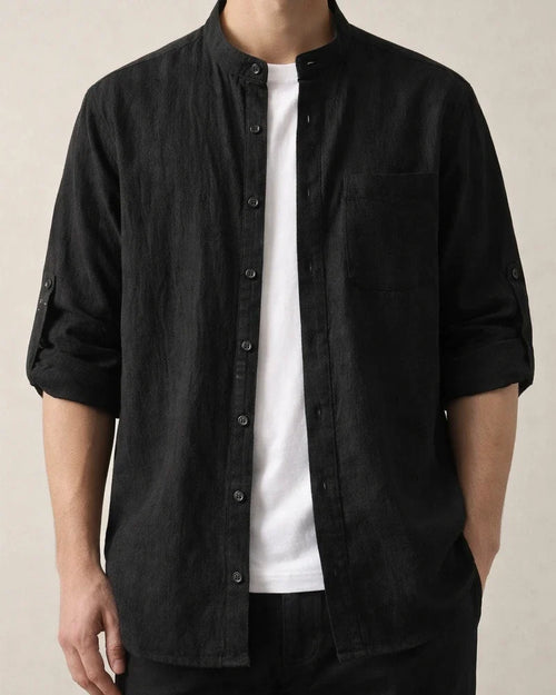 Summer Models Stand Collar Cotton Linen Medium-sleeved Shirt Trend Men Linen Loose Seven-point Sleeve Large Yards Solid Color Shirt Men | JRSEE:ea9bab0d-b2aa-43f5-b716-e7eca0d85c68