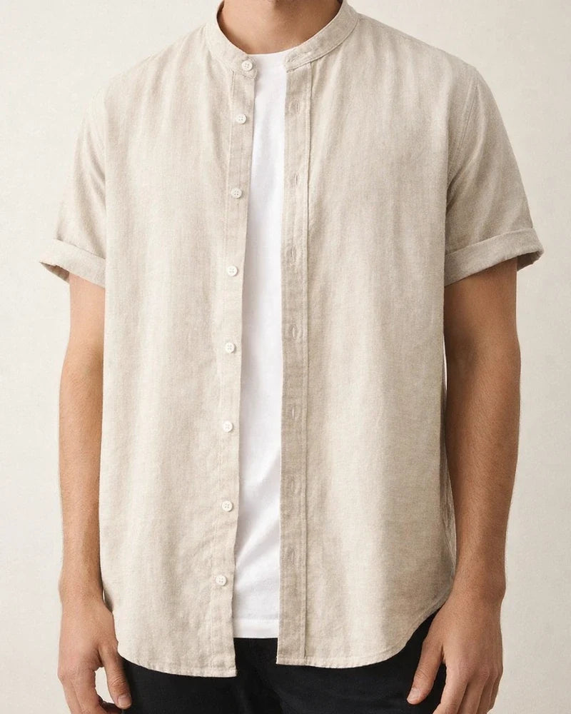 Summer New Arrival Men's Short-Sleeve Shirt with Stand-up Collar Casual Cotton-Hemp Blend Shirt | JRSEE:dd0216a9-4ec4-405b-85a8-5a80b2c27548