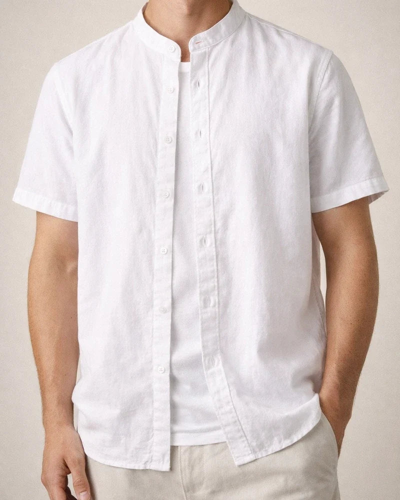 Summer New Arrival Men's Short-Sleeve Shirt with Stand-up Collar Casual Cotton-Hemp Blend Shirt | JRSEE:557c8a10-3c9c-4615-9187-8ff96ca58280
