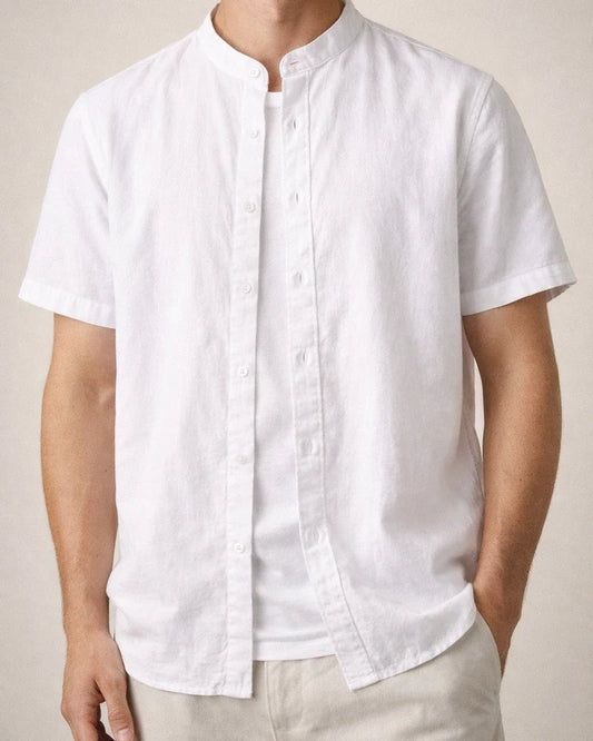 Summer New Arrival Men's Short-Sleeve Shirt with Stand-up Collar Casual Cotton-Hemp Blend Shirt | JRSEE:557c8a10-3c9c-4615-9187-8ff96ca58280