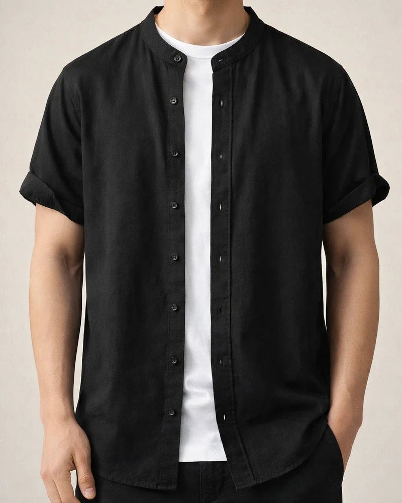 Summer New Arrival Men's Short-Sleeve Shirt with Stand-up Collar Casual Cotton-Hemp Blend Shirt | JRSEE:f5d3e9a3-2e56-4ec6-9514-9dbee563755d