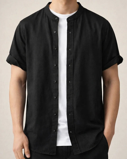 Summer New Arrival Men's Short-Sleeve Shirt with Stand-up Collar Casual Cotton-Hemp Blend Shirt | JRSEE:f5d3e9a3-2e56-4ec6-9514-9dbee563755d