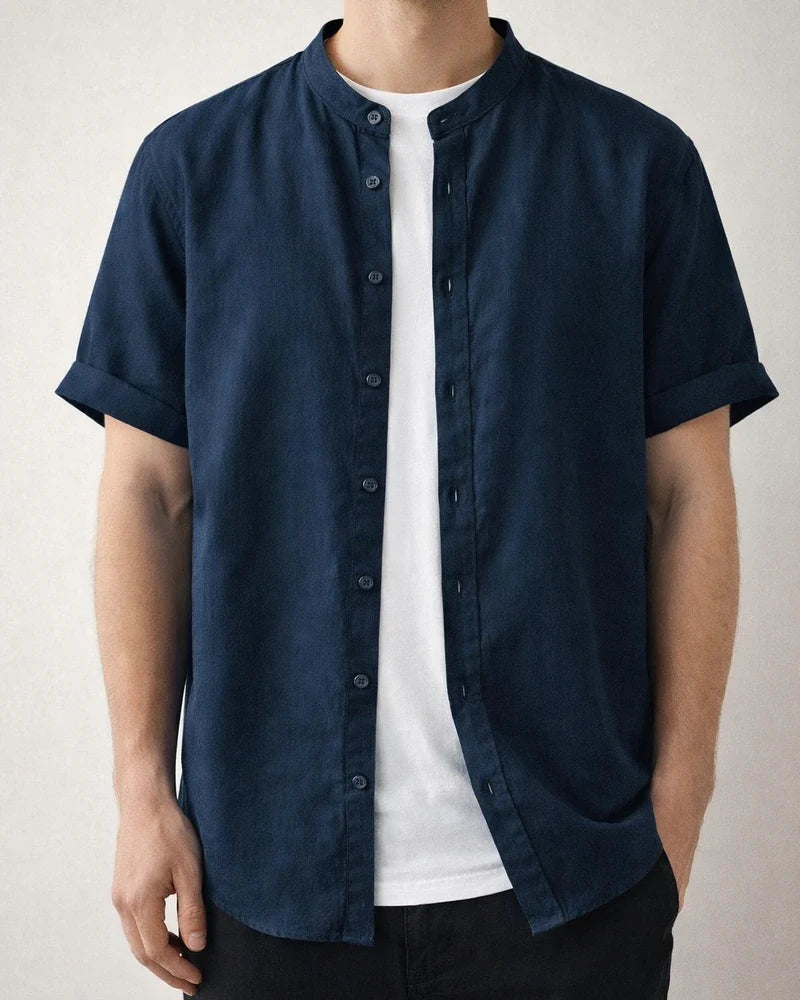 Summer New Arrival Men's Short-Sleeve Shirt with Stand-up Collar Casual Cotton-Hemp Blend Shirt | JRSEE:72f3f937-f02c-48c0-9546-ffd862db7be6