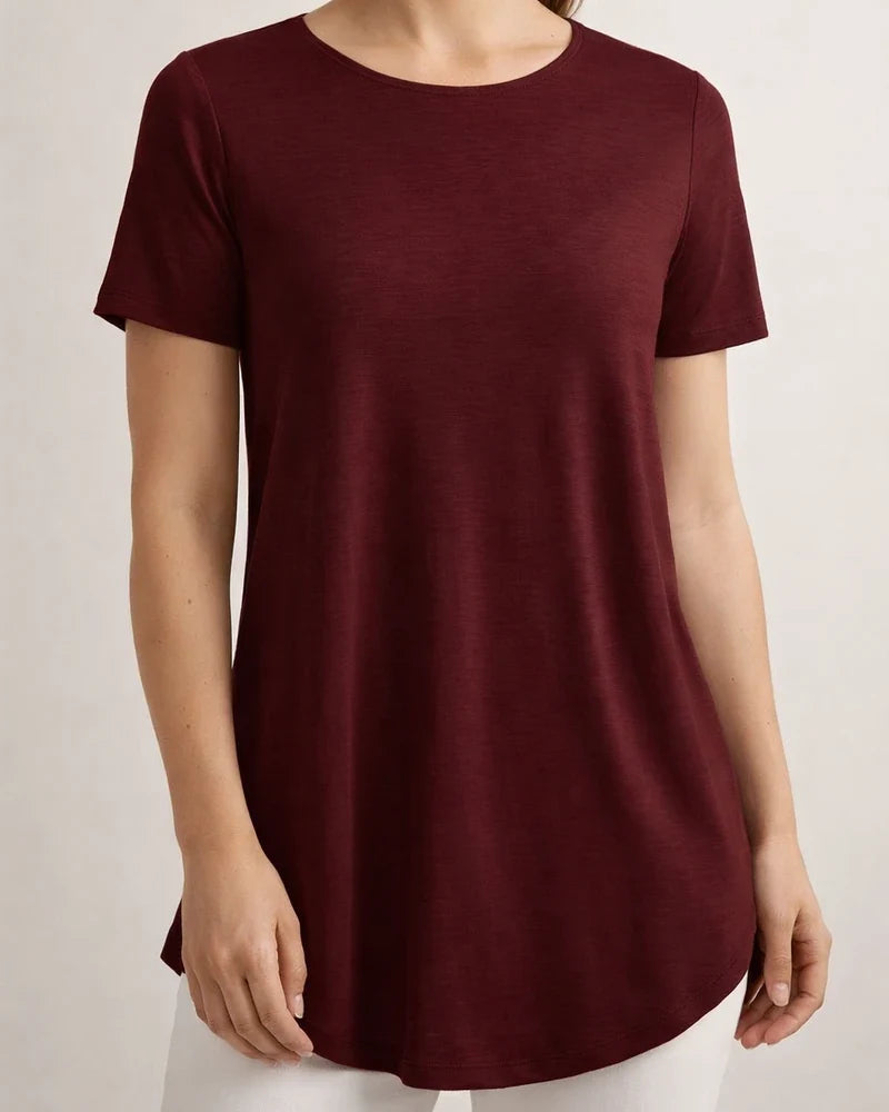 Summer New Arrival Solid Color T-Shirt with Elegant Back Button Round Neck | JRSEE:061e7e5c-6ac9-4e4f-b74c-eeb2a8448581