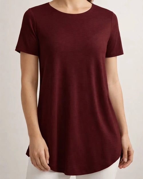 Summer New Arrival Solid Color T-Shirt with Elegant Back Button Round Neck | JRSEE:061e7e5c-6ac9-4e4f-b74c-eeb2a8448581