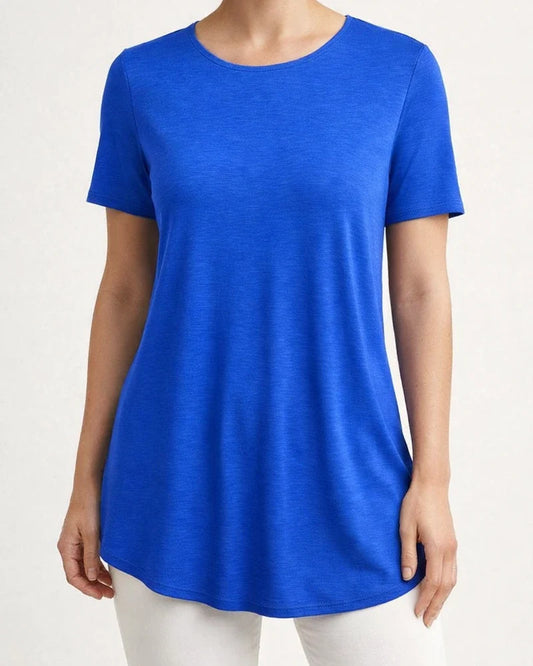 Summer New Arrival Solid Color T-Shirt with Elegant Back Button Round Neck | JRSEE:4827ced6-92d9-40b7-b30a-3538890b0388