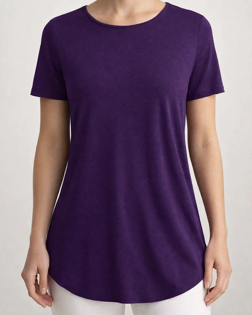 Summer New Arrival Solid Color T-Shirt with Elegant Back Button Round Neck | JRSEE:b909bce0-f5eb-4595-9b3e-8e372ac5fb90