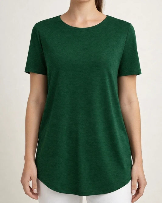Summer New Arrival Solid Color T-Shirt with Elegant Back Button Round Neck | JRSEE:99131ad8-db7f-4e84-bc51-bb8c1db0676c