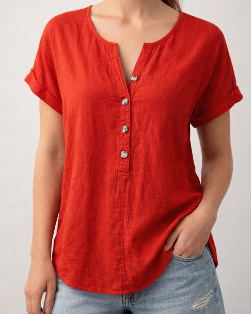 Summer New Arrival Women's Button-Up V-Neck Short-Sleeve T-Shirt Top | JRSEE:146d5204-d0bd-4745-a12e-53a2338ff79e