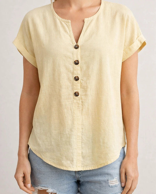 Summer New Arrival Women's Button-Up V-Neck Short-Sleeve T-Shirt Top | JRSEE:80b838b8-f5c3-47e7-b21b-481d4eccfcbc
