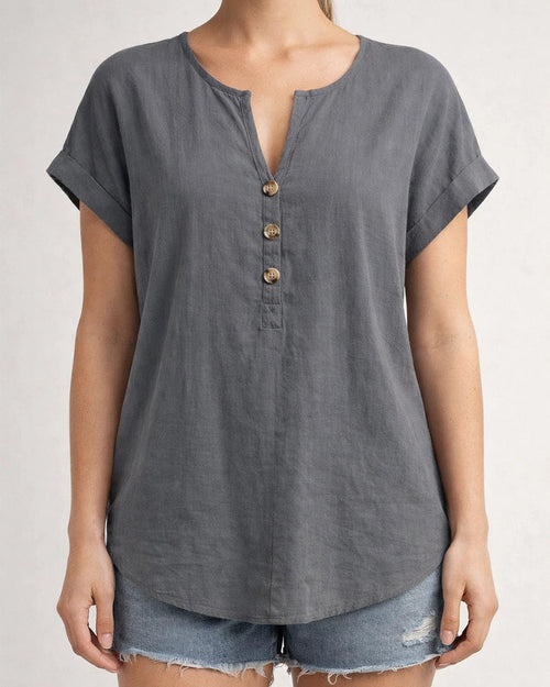 Summer New Arrival Women's Button-Up V-Neck Short-Sleeve T-Shirt Top | JRSEE:efc4236e-d957-495d-8df0-7449875a9b51