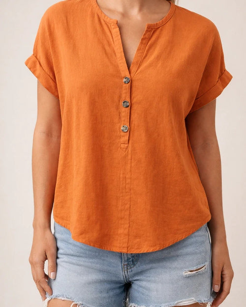 Summer New Arrival Women's Button-Up V-Neck Short-Sleeve T-Shirt Top | JRSEE:e4c920d5-21ca-48c6-a4e4-0f4e67add388