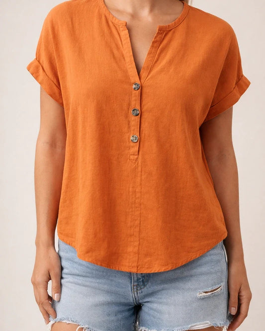 Summer New Arrival Women's Button-Up V-Neck Short-Sleeve T-Shirt Top | JRSEE:e4c920d5-21ca-48c6-a4e4-0f4e67add388