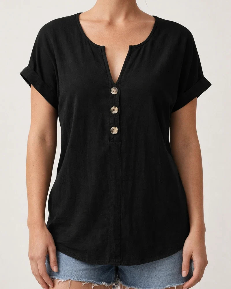 Summer New Arrival Women's Button-Up V-Neck Short-Sleeve T-Shirt Top | JRSEE:3386e077-cbdb-4b48-b5c0-3edef80d29da