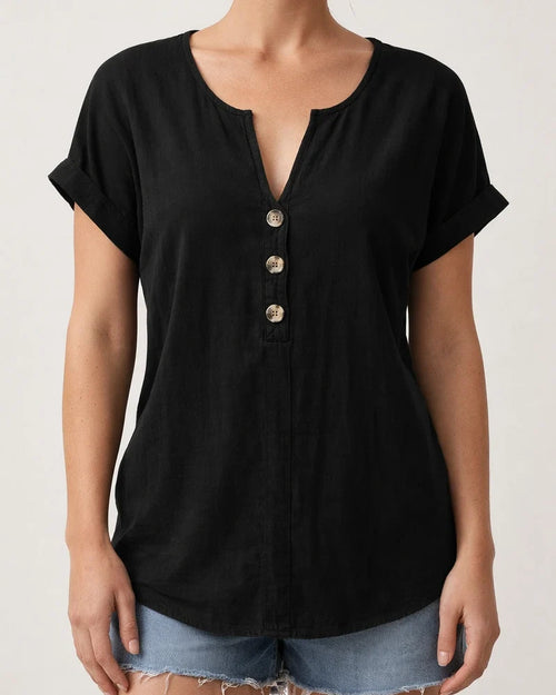 Summer New Arrival Women's Button-Up V-Neck Short-Sleeve T-Shirt Top | JRSEE:3386e077-cbdb-4b48-b5c0-3edef80d29da
