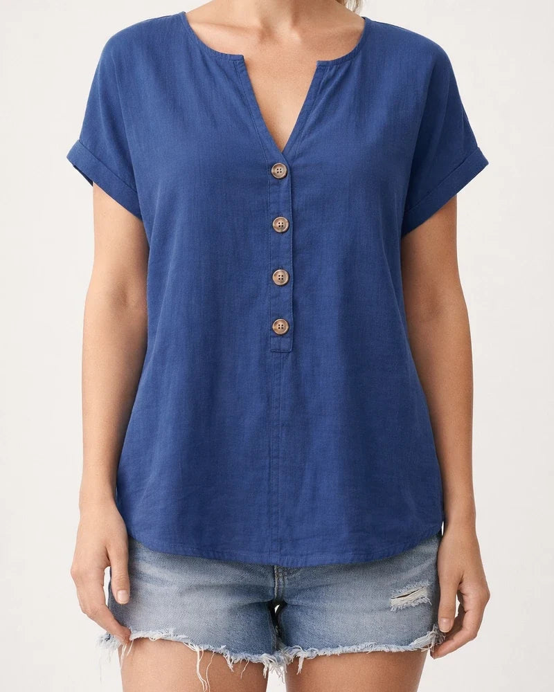 Summer New Arrival Women's Button-Up V-Neck Short-Sleeve T-Shirt Top | JRSEE:49196360-aab7-4bb9-9b32-5ac312c24210