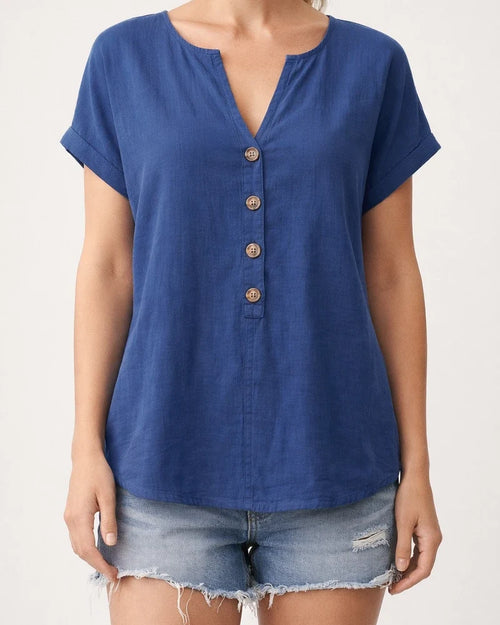 Summer New Arrival Women's Button-Up V-Neck Short-Sleeve T-Shirt Top | JRSEE:49196360-aab7-4bb9-9b32-5ac312c24210