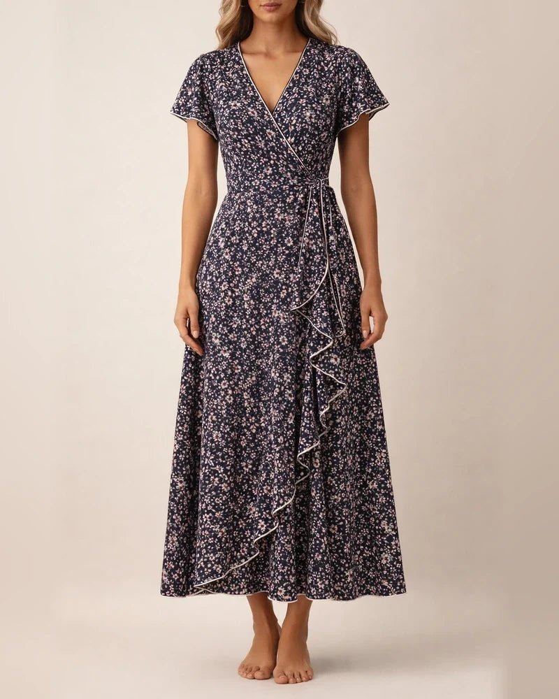 Summer New Arrival Women's V-Neck Belted Wrap Maxi Dress Bohemian Wide-Hem Vacation Dress | JRSEE:48818a4a-f9c4-431a-86c3-7182372cbb7c