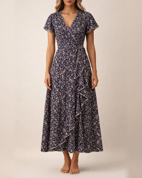 Summer New Arrival Women's V-Neck Belted Wrap Maxi Dress Bohemian Wide-Hem Vacation Dress | JRSEE:48818a4a-f9c4-431a-86c3-7182372cbb7c