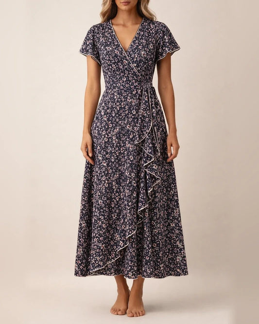 Summer New Arrival Women's V-Neck Belted Wrap Maxi Dress Bohemian Wide-Hem Vacation Dress | JRSEE:48818a4a-f9c4-431a-86c3-7182372cbb7c
