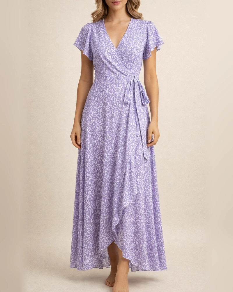 Summer New Arrival Women's V-Neck Belted Wrap Maxi Dress Bohemian Wide-Hem Vacation Dress | JRSEE:a6a7c699-83c5-45d0-9772-e7752303d045