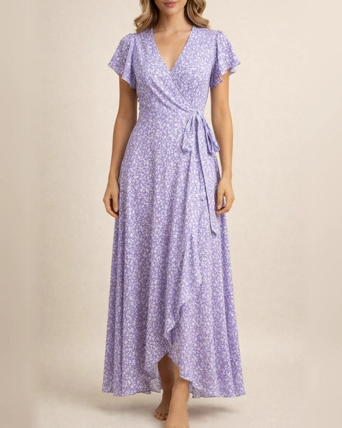 Summer New Arrival Women's V-Neck Belted Wrap Maxi Dress Bohemian Wide-Hem Vacation Dress | JRSEE:a6a7c699-83c5-45d0-9772-e7752303d045
