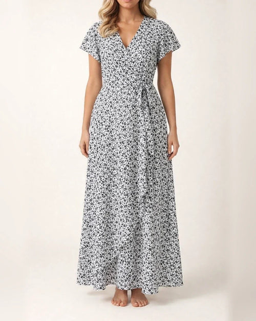 Summer New Arrival Women's V-Neck Belted Wrap Maxi Dress Bohemian Wide-Hem Vacation Dress | JRSEE:2786d4c4-3c94-4428-ba40-cec7f67d48f2