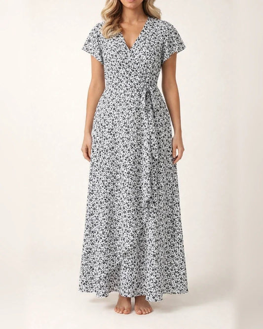 Summer New Arrival Women's V-Neck Belted Wrap Maxi Dress Bohemian Wide-Hem Vacation Dress | JRSEE:2786d4c4-3c94-4428-ba40-cec7f67d48f2
