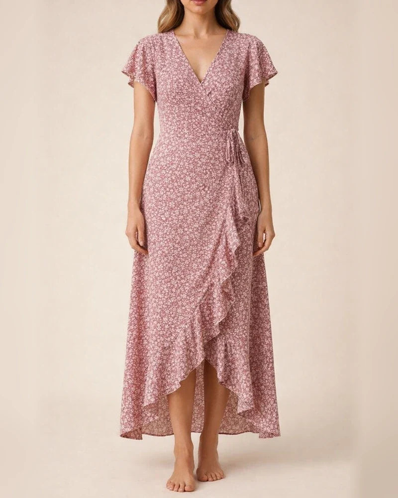 Summer New Arrival Women's V-Neck Belted Wrap Maxi Dress Bohemian Wide-Hem Vacation Dress | JRSEE:55b4b435-7f63-440a-86d8-b222fc171794