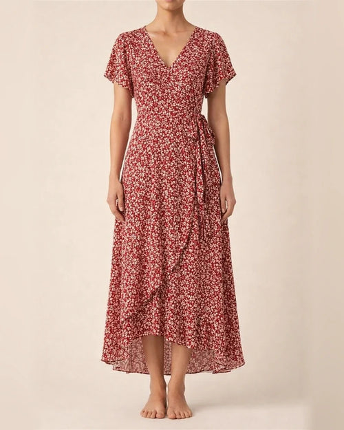 Summer New Arrival Women's V-Neck Belted Wrap Maxi Dress Bohemian Wide-Hem Vacation Dress | JRSEE:6f2a66c4-9423-4655-9366-069be3df6b16