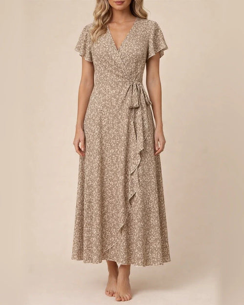 Summer New Arrival Women's V-Neck Belted Wrap Maxi Dress Bohemian Wide-Hem Vacation Dress | JRSEE:45e8dcbe-7844-4ba2-87f1-97a834ced0f0