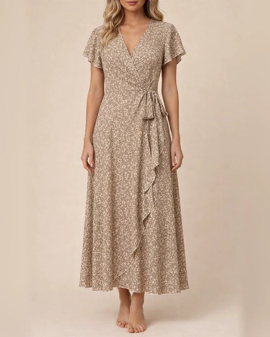 Summer New Arrival Women's V-Neck Belted Wrap Maxi Dress Bohemian Wide-Hem Vacation Dress | JRSEE:45e8dcbe-7844-4ba2-87f1-97a834ced0f0