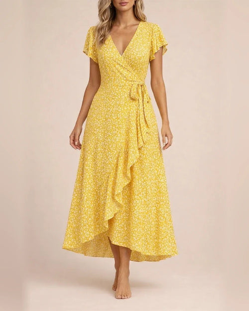 Summer New Arrival Women's V-Neck Belted Wrap Maxi Dress Bohemian Wide-Hem Vacation Dress | JRSEE:8f9b2c27-b270-45c4-a5c2-16d476eb1e2f