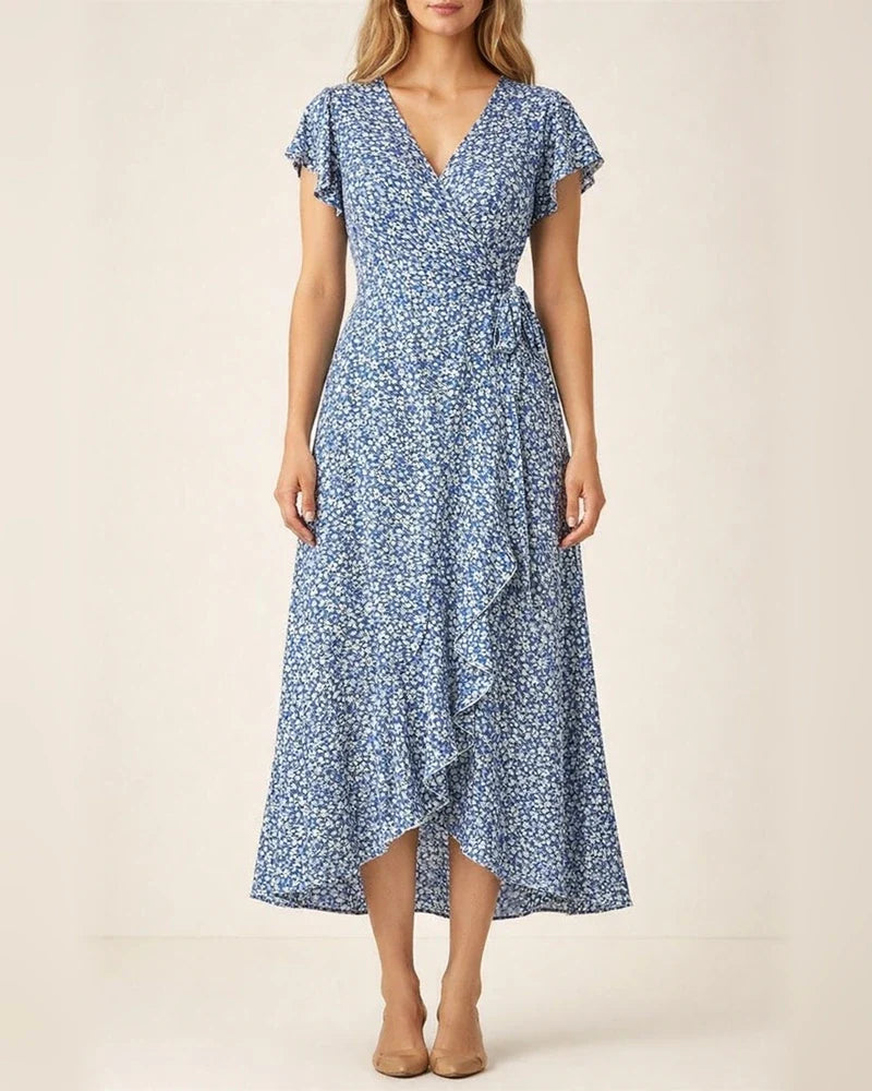 Summer New Arrival Women's V-Neck Belted Wrap Maxi Dress Bohemian Wide-Hem Vacation Dress | JRSEE:229863c4-3ba9-4042-88de-5a082b9bd771