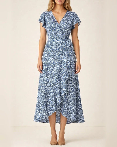 Summer New Arrival Women's V-Neck Belted Wrap Maxi Dress Bohemian Wide-Hem Vacation Dress | JRSEE:229863c4-3ba9-4042-88de-5a082b9bd771