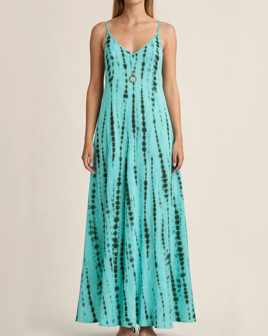 Summer New Comfortable Casual Halter Dress Tie-dye Print V-neck Sleeveless Midriff Swing Long Skirt Street Style Casual Dress | JRSEE:7b8600c2-0db3-466f-8d0a-75028a9e65ac